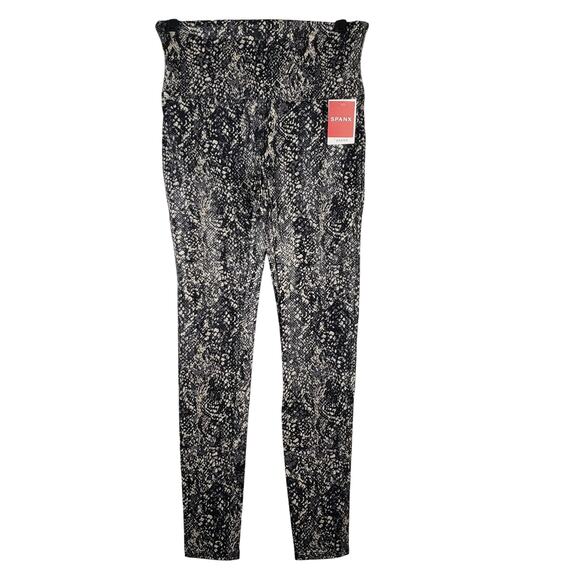 Spanx Women's L Faux Leather Shine Snakeskin Leggings Gray Animal Print New - Picture 1 of 12